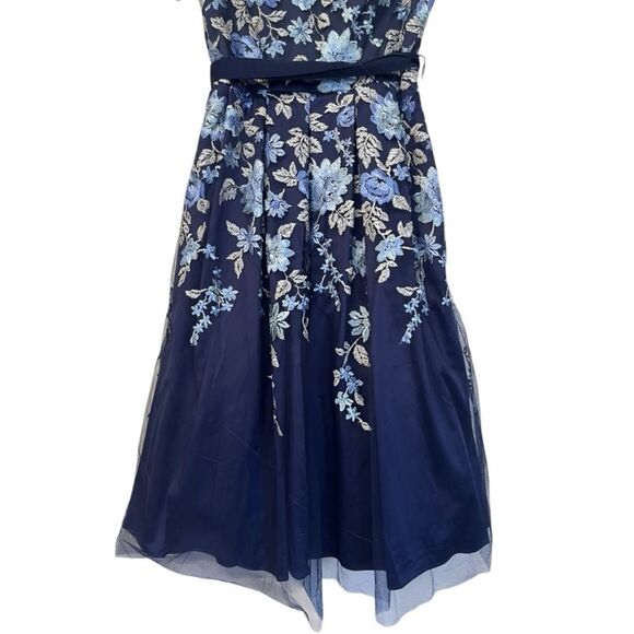 NWT Eliza J | Navy Blue Floral Illusion Neck Embroidered Cocktail Dress 4P - Picture 8 of 13
